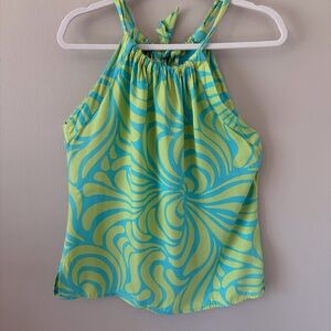 Escapada Blue and Green Striped Halter Top Size Medium